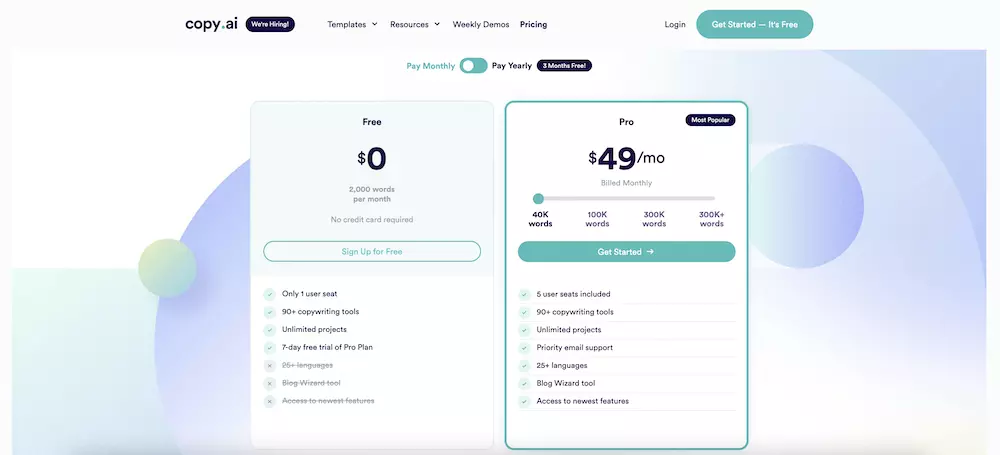 Copy.AI Pricing