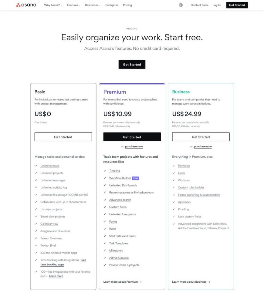 Asana  pricing