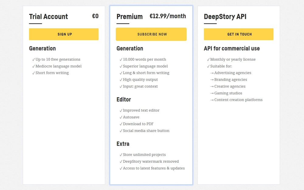 DeepStory AI pricing