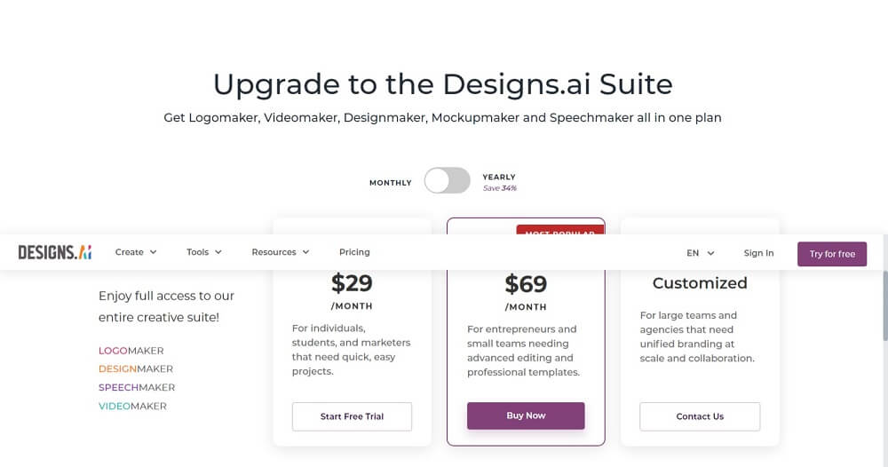 Designs.ai Speechmaker pricing