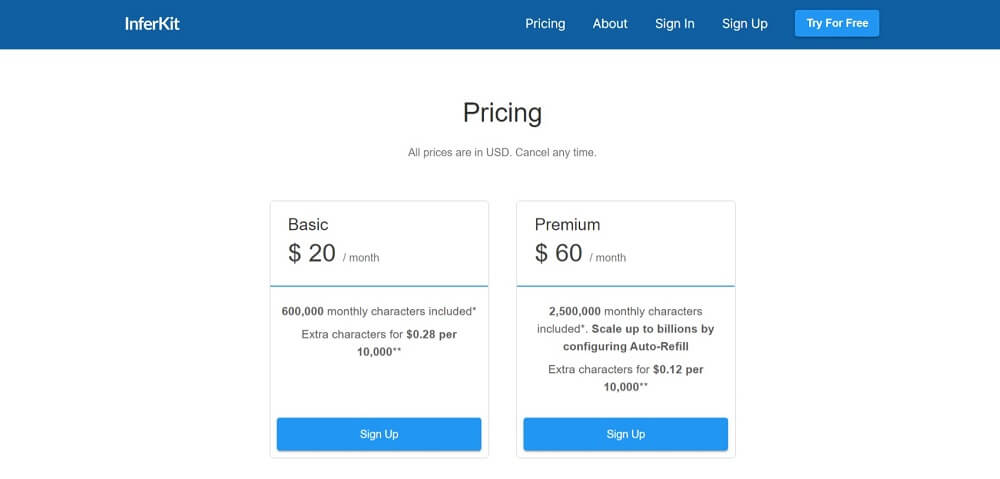 Talk to Transformer AI pricing