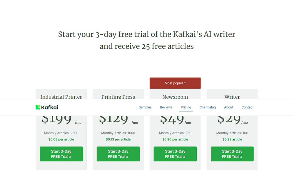 kafkai pricing