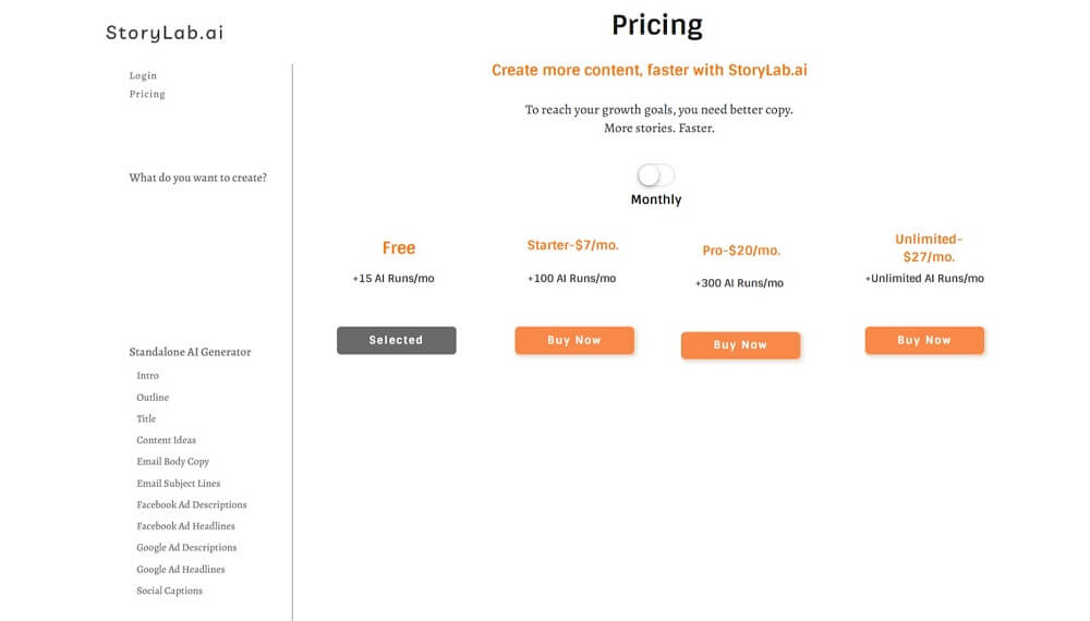 Storylab pricing