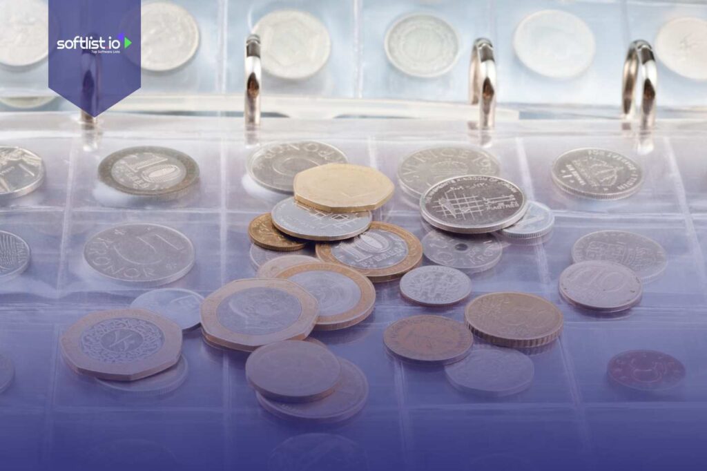 Organized collection of numismatic coins in plastic sleeves