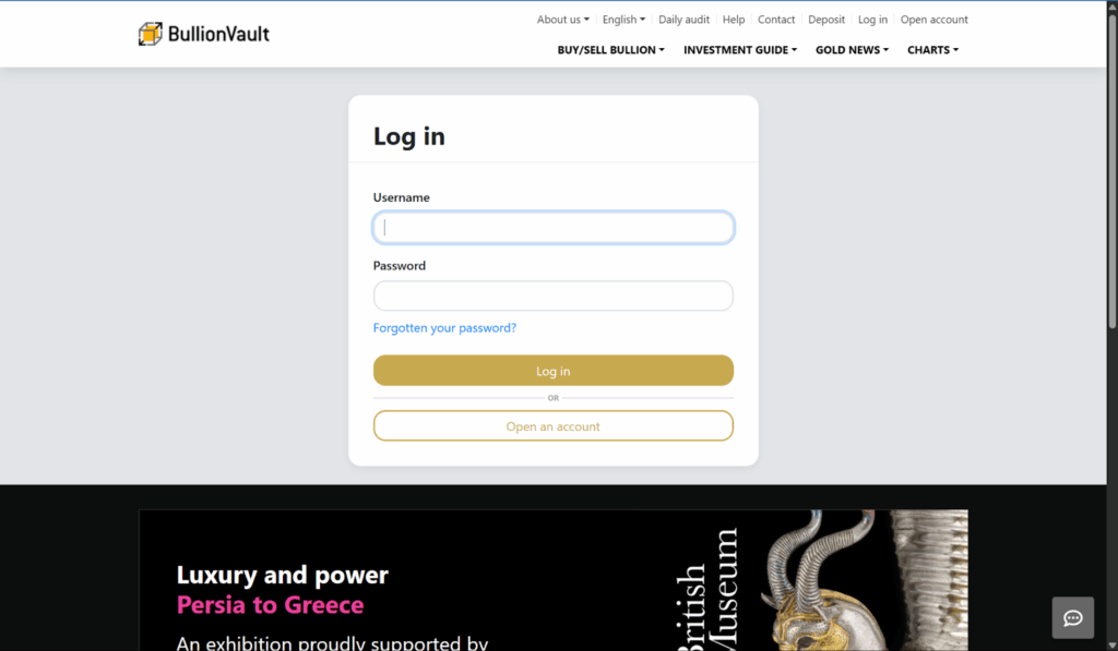BullionVault Website login