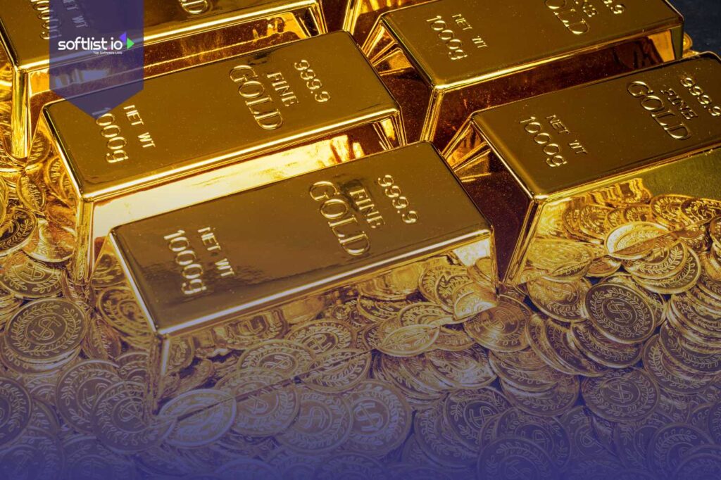 Stacked gold bars and coins