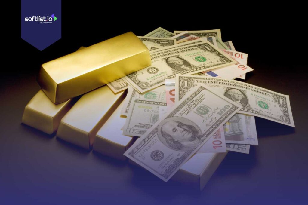 Gold bars and US dollar bills